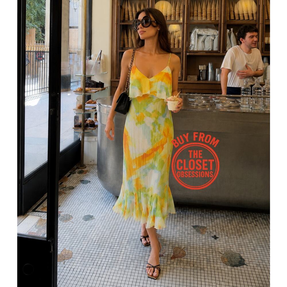 Zara NWT Yellow Floral Ruffle Midi Dress M - Picture 5 of 16